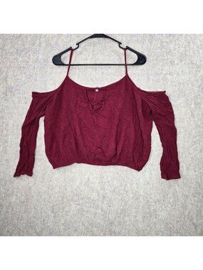 Charlotte Russe Womens Cold Shoulder Burgundy Long Sleeve Top XL Rayon Lattice
